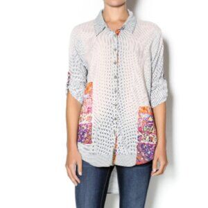 Aratta Silent Journey Chicago Button Down Floral Patterned Shirt, Size Small